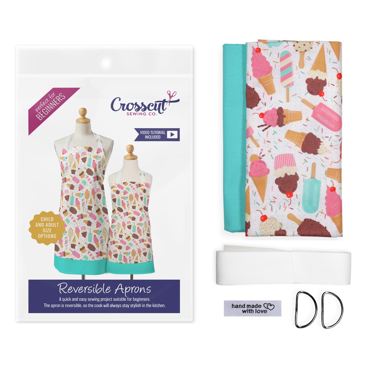 Crosscut Sewing Co.® Apron Sewing Project Kit - Easy DIY Sewing Project for Beginners with Fabric, Pattern & Video Tutorial